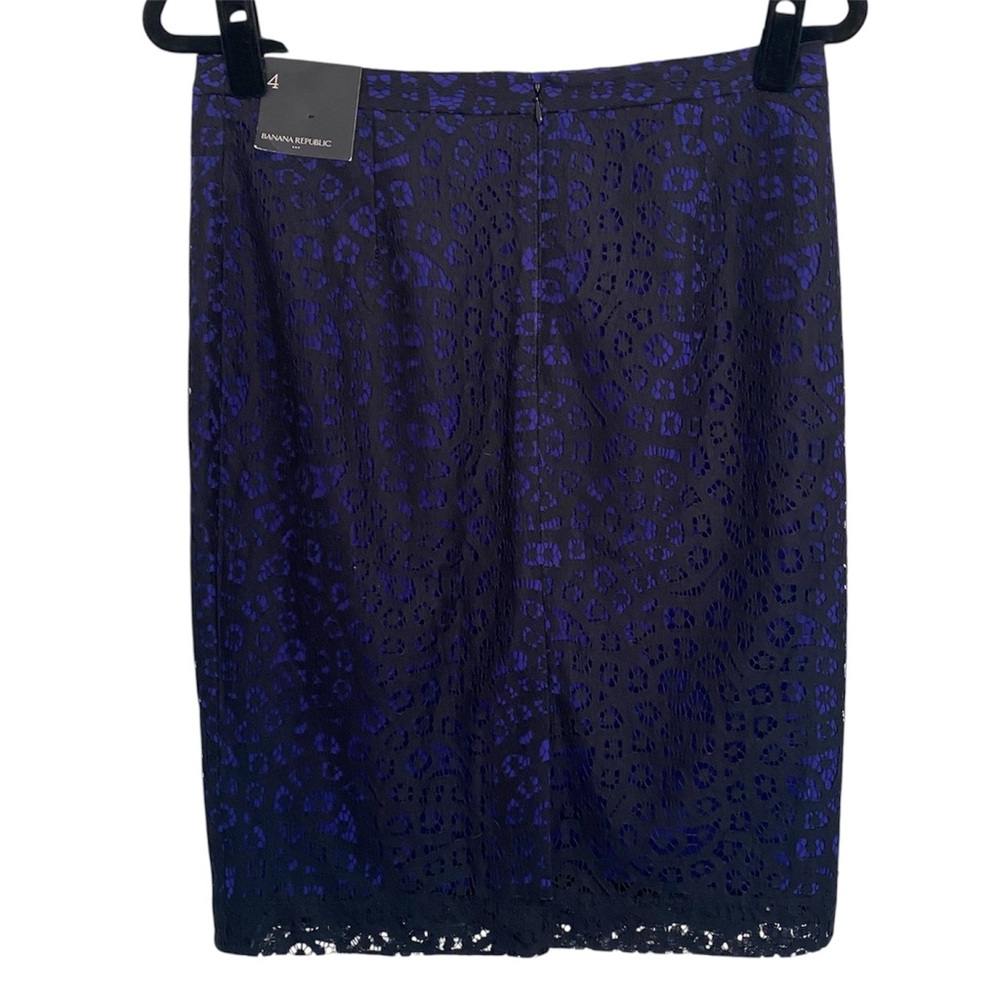 Banana Republic Factory Lace Pencil Skirt Black Purple NWT Size 4 Floral Lined - Picture 3 of 10